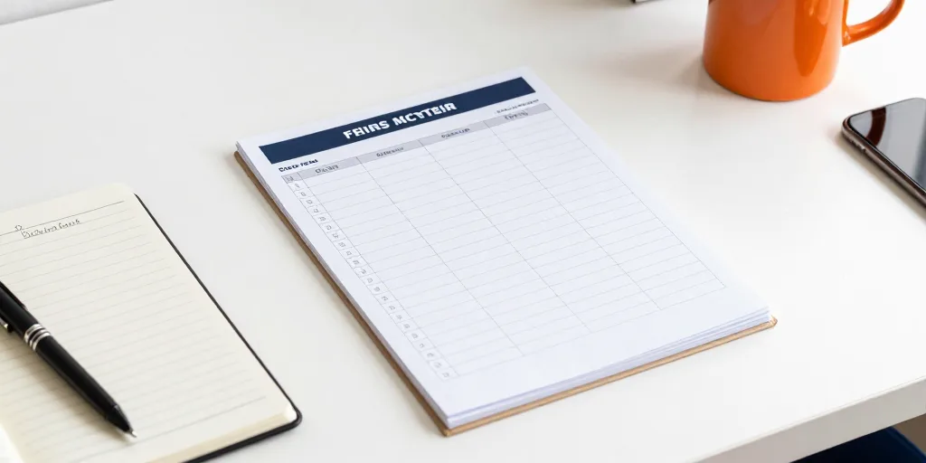 מסך טלפון עם רשימת פניות זוהרת מטושטשת ליד עט המונח על מחברת פתוחה